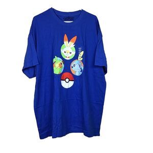 Pokemon 3 Starters Blue 2XL Shirt Graphic Short Sleeve Pullover Cotton NEW